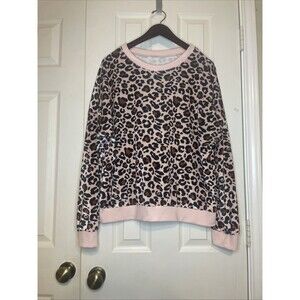 Women’s 2X Faux Suede Leopard Print Sweatshirt Soft Brushed Lounge Pullover Top